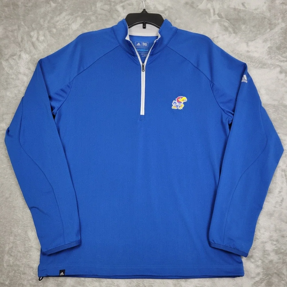 Kansas Jayhawks Adidas Golf Men's Medium 1/4 Zip Pullover Blue Performance Logo